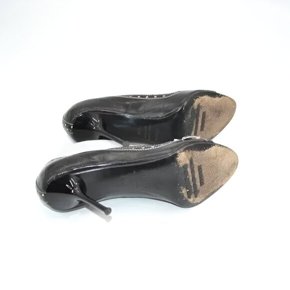 Le Silla Luxury Designer Black Leather Open Toe Crystal & Pearl Heels 38.5 8.5 - Picture 10 of 12